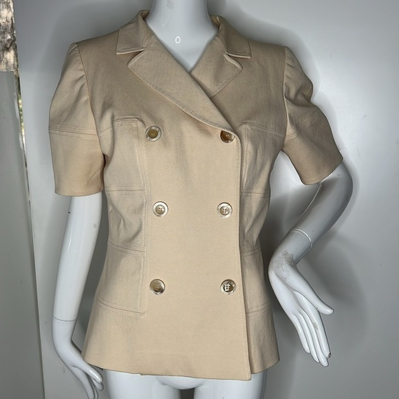 Oscar de la Renta Sz 12 Short Sleeve Snap Button Double Breasted Jacket - Picture 3 of 10